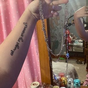 Y2K Fire & Barbwire Layered Necklace and Matching Fire Ring